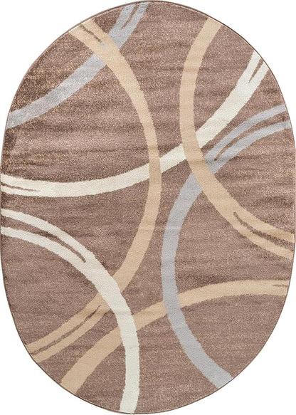 Rugshop Modern Wavy Circles Design Oval Rug, Non-Shedding Carpet for Bedroom, Living Room, or Dining Room, Brown, 5' x 7' Oval
