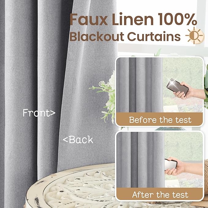 BGment Dark Grey 100% Blackout Curtains 72 Inch Long for Boys Nursery -Linen Textured Thermal Insulated Black-Out Curtains for Bedroom/Kids Playroom, Each Pack 2 Panels Window Drapes, 52 x 72 Inch