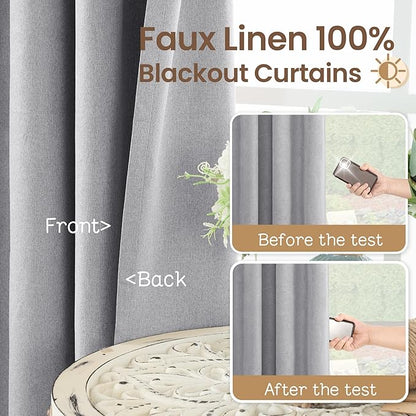 BGment Dark Grey 100% Blackout Curtains 72 Inch Long for Boys Nursery -Linen Textured Thermal Insulated Black-Out Curtains for Bedroom/Kids Playroom, Each Pack 2 Panels Window Drapes, 52 x 72 Inch