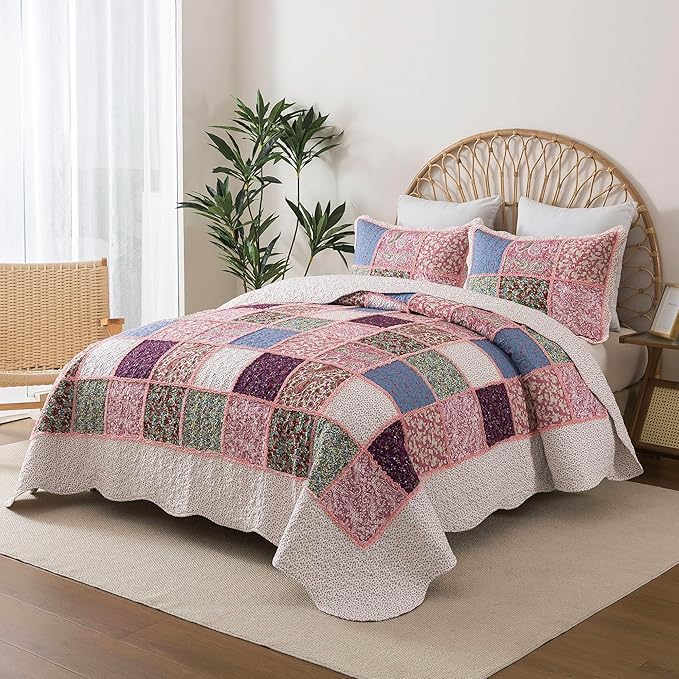 HoneiLife Quilt Set King Size - Rustic Bedspreads 106x96, Tufted Quilts 3-Piece, Patchwork Coverlet Lightweight Bedding Sets All Season Quilts