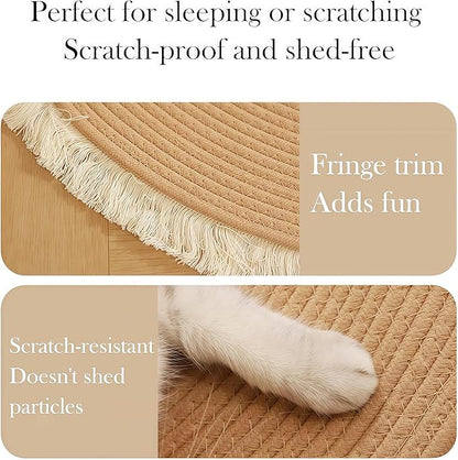 Cotton Rope Area Rug for Cats, Cat Scratching Rug, Washable Round Vintage Reversible Woven Tassel Rug, Soft and Stylish Home Accent, Easy Clean, Multiple Sizes (Gray, 18" (45cm))