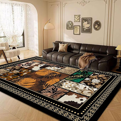 Patchwork Floral & Tropical Leaf Area Rug 6x9ft, Vintage Boho Pattern Low Pile Carpet, Non-Slip & Machine Washable for Bedroom, Living Room, Farmhouse, Home Office