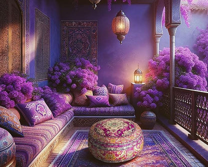Mandala Life ART Boho Floor Cushion Cover Purple Round Purple Pillow Case Moroccan Décorative Pouf Perfect for Living Room, Bedroom, Nursary or Children Room Pouf BeanBag Stool Cotton 24x8 Unstuffed