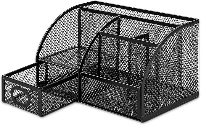 Amazon Basics Pen Holder and Desk Organizer, Office Caddy Storage, Black, ‎9.1" x 5.9" x 5.5''