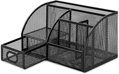 Amazon Basics Pen Holder and Desk Organizer, Office Caddy Storage, Black, ‎9.1" x 5.9" x 5.5''