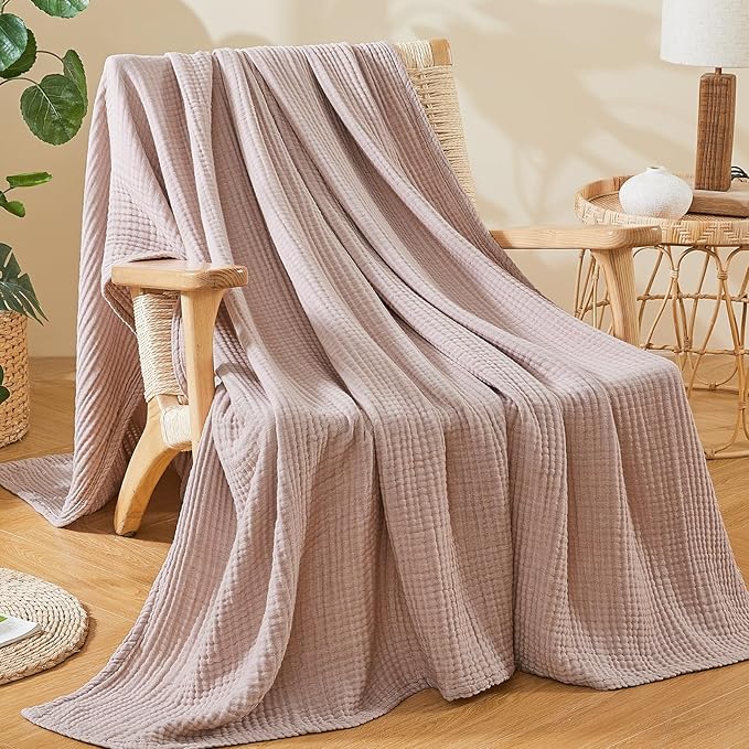 EMME Cotton Muslin Twin XL Blanket Breathable Gauze Soft Lightweight Blankets Adults Gifts for Women (Heather Dusty Pink, 66"x90")