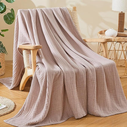 EMME Cotton Muslin Large Throw Blanket Couch Breathable Gauze Soft Lightweight Bed Blankets Adults (Heather Dusty Pink, 50"x70")