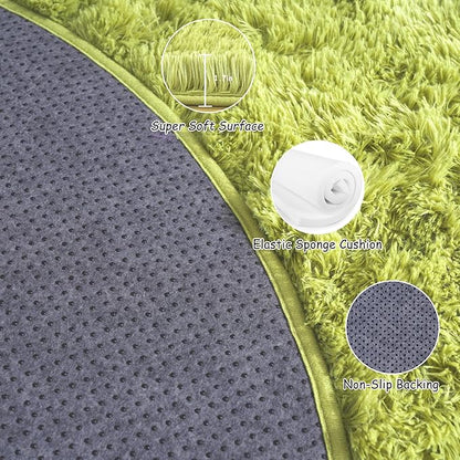 Round Fluffy for Bedroom Rugs, 4Ft Green Shag Circle Rug Non-Slip for Kids Girls Boys Bedroom Dorm Nursery Playroom, Soft Cute Area Rugs for Living Room Decor