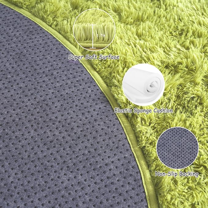 Round Fluffy for Bedroom Rugs, 6Ft Green Shag Circle Rug Non-Slip for Kids Girls Boys Bedroom Dorm Nursery Playroom, Soft Cute Area Rugs for Living Room Decor