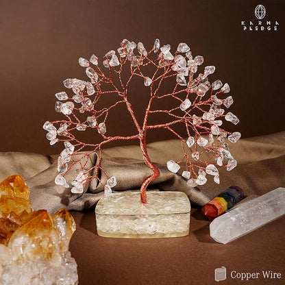 Clear Quartz Crystal Tree of Life Spiritual gifts for Women, 7 Chakra Reiki Healing Crystals for Positive Energy & Good Luck, Money Bonsai Trees, Handmade Feng Shui Home and Office Decoration