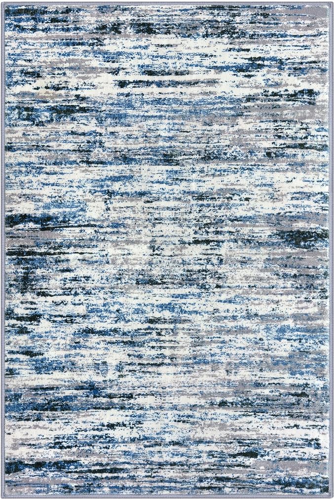 Modern Abstract Small Area Rug Indoor 3x5 Washable Rug Non-Slip Soft Entryway Rug Grey Blue White Kitchen Mats Thin Print Faux Wool Floor Carpet Throw Rugs for Entrance Bedroom Home Decor
