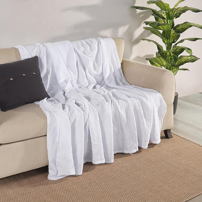 Muslin Blanket - Pure 100% Turkish Cotton Airy Soft Light Versatile Gauze Throw Blanket for Bed, Couch, Sofa (White, Twin XL Size (71" x 95" inch))