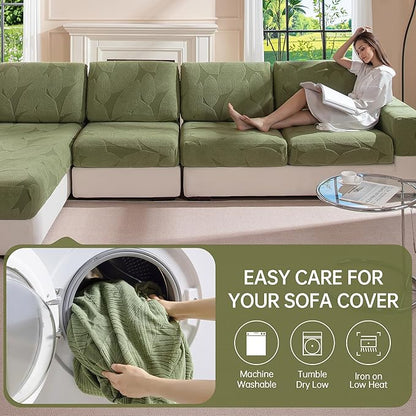 Couch Covers for Sectional Sofa, Washable Stretch Soft Sofa Cushion Covers L Shape Sofa Slipcovers Anti Slip Furniture Decor Protector for Pets (2 Seaters Covers,Green)