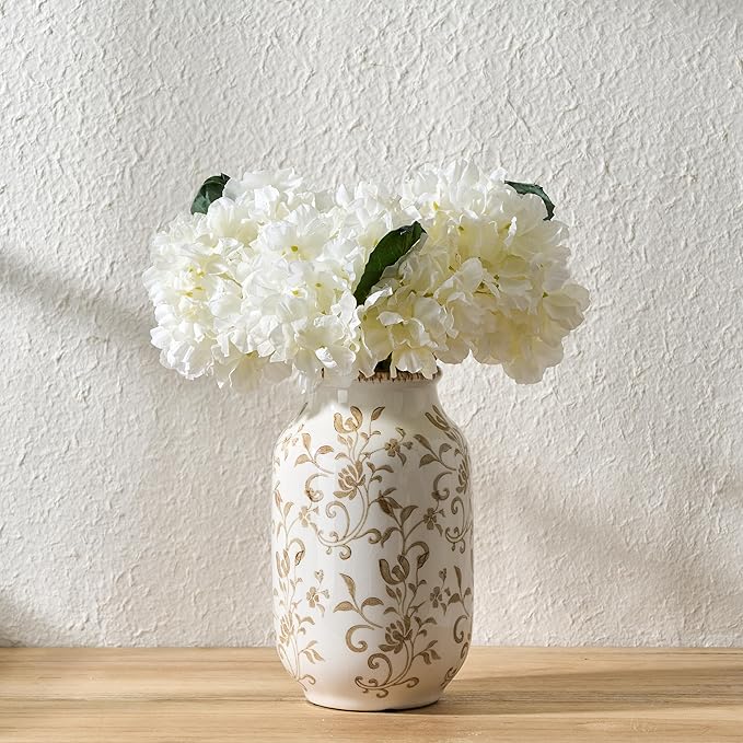 SIDUCAL Ceramic Vintage Vase, 8.78 Inch Chinoiserie Floral Vase, Retro Ice Cracked Rustic Farmhouse Vases for Home Decor, Living Room, Bookshelf, Office, Tuscan Decor, Brown Floral Pattern