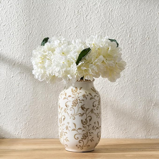 SIDUCAL Ceramic Vintage Vase, 8.78 Inch Chinoiserie Floral Vase, Retro Ice Cracked Rustic Farmhouse Vases for Home Decor, Living Room, Bookshelf, Office, Tuscan Decor, Brown Floral Pattern