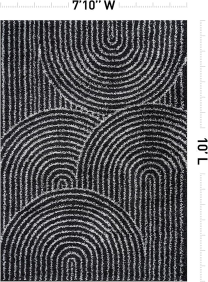 Rugshop Circles Arch Shag Area Rug Anthracite Dark Gray 7' 10" x 10' Perfect for Large Living Rooms, Dining Areas, or Master Bedrooms