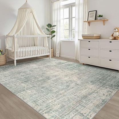 6x9 Area Rugs Living Room: Washable Large Neutral Green Rug Abstract Soft Modern Stain Resistant Indoor Floor Non-Slip Carpet for Bedroom Nursery Kids Office Playroom Dining Room Under Table Home