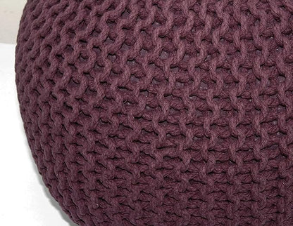 COTTON CRAFT Round Pouf - Hand Knitted Cotton Braid Cord Cable Dori Ottoman - Foot Stool - Floor Pouf Footrest Accent Seat Furniture Bean Bag - Living Room Kids Room Nursery Dorm Décor - 20x14 - Plum