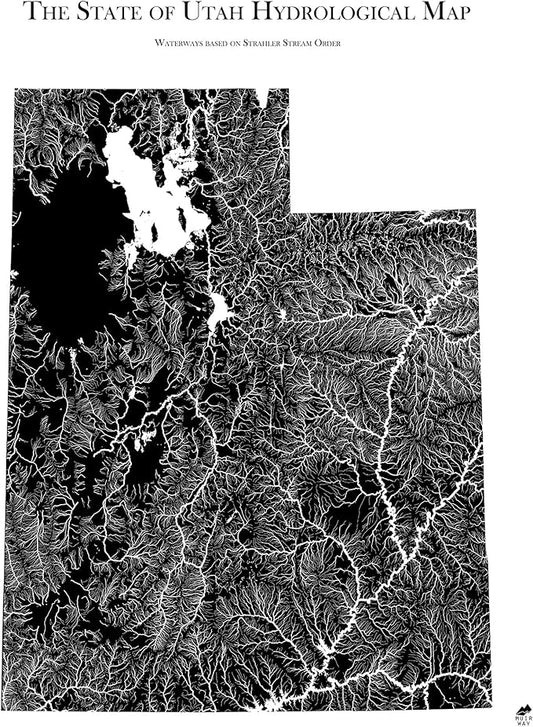 Muir Way Hydrological River Map of Utah - Watershed Topographic Wall Art for Home, Office, or Travel Decor - Unframed Flat Paper Print, 24x30