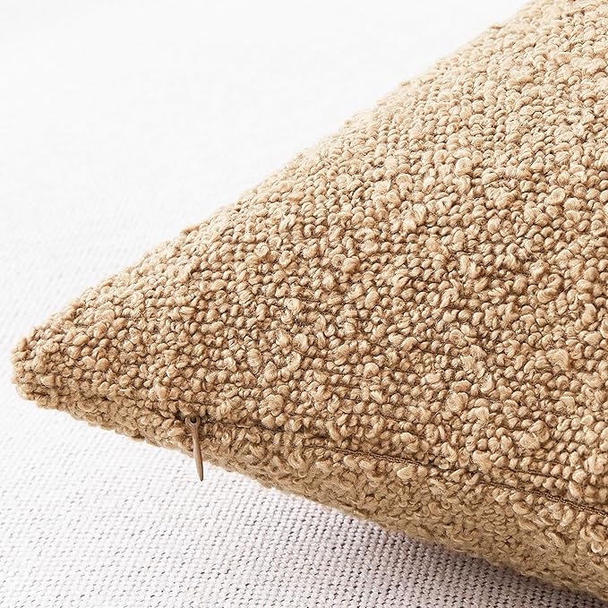 Mixhug Decorative Boucle Throw Pillow Covers, Camel, 20 x 20 Inches, Pack of 2 - Textured Boho Pillow Covers for Couch and Bed