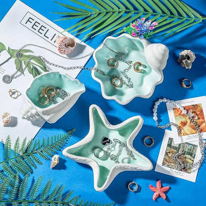 OSOPOLA Ceramic Shell Jewelry Tray - Ocean-themed Decorative Ring Holder Dish Key Tray Cute Jewelry Plate Trinket for Women Home Decor,Christmas Birthday Gifts HE02SL