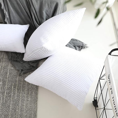 Home Brilliant Oblong Throw Pillow Covers 12x20 Striped Corduroy Rectangle Pillow Covers for Spring Decor Couch Lumbar Cushion Covers, 12 x 20 inch, Pure White
