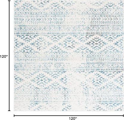 SAFAVIEH Tulum Collection Area Rug - 10' Square, Ivory & Turquoise, Moroccan Boho Tribal Design, Non-Shedding & Easy to Clean, Ideal for Living Room, Bedroom, Dining Space (TUL272E)