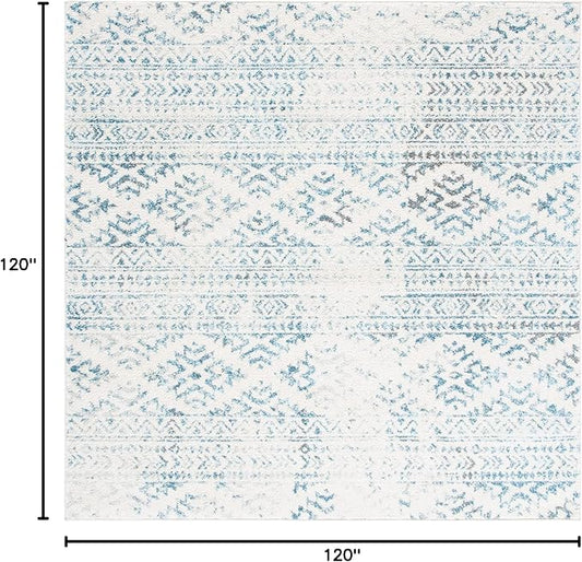 SAFAVIEH Tulum Collection Area Rug - 10' Square, Ivory & Turquoise, Moroccan Boho Tribal Design, Non-Shedding & Easy to Clean, Ideal for Living Room, Bedroom, Dining Space (TUL272E)