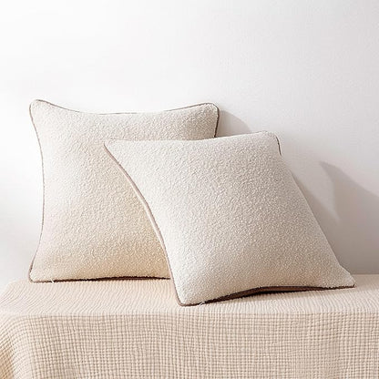 Amazon Basics Boucle Throw Pillow Covers for Couch, Living Room, Home Decor with Hidden Zipper, White, 26×26in, Pack of 2