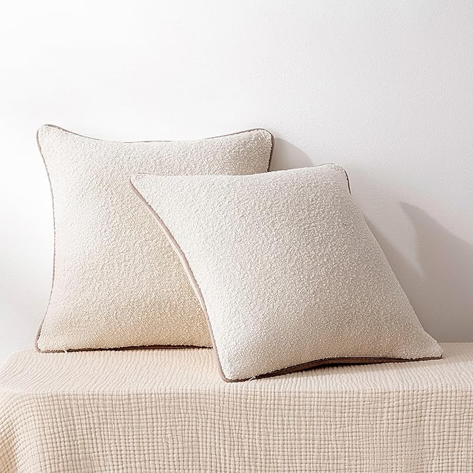 Amazon Basics Boucle Throw Pillow Covers for Couch, Living Room, Home Decor with Hidden Zipper, White, 24×24in, Pack of 2