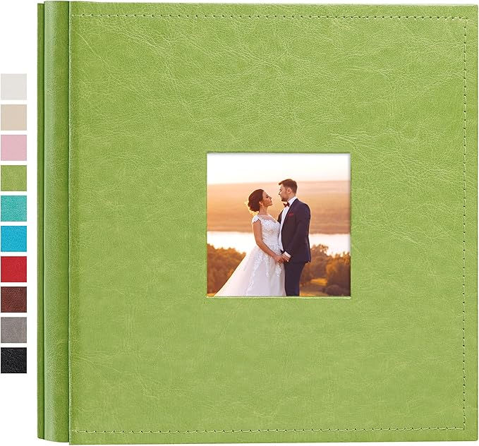 potricher Small Photo Album 4x6 200 Photos Leather Cover Picture Book with 200 Horizontal Pockets for Family Wedding Anniversary and Baby (Green)