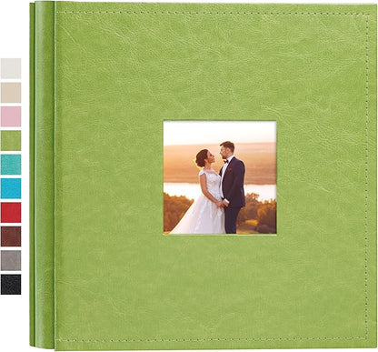 potricher Small Photo Album 4x6 200 Photos Leather Cover Picture Book with 200 Horizontal Pockets for Family Wedding Anniversary and Baby (Green)