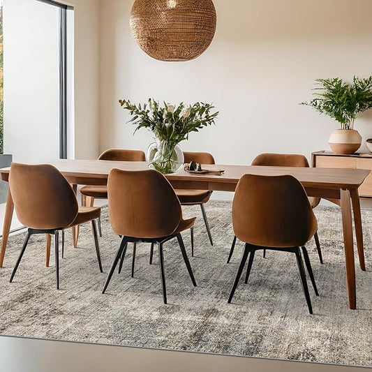 6x9 Brown Vintage Rug for Dining Room Under Kitchen Table, Modern Abstract Taupe Earthy Living Room Rug, Washable Non Slip Foldable High Traffic Area Carpet