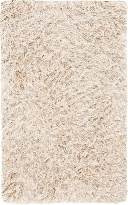 SAFAVIEH Faux Sheep Skin Collection 2'6" x 4' Beige FSS235K Silken Glam 2.35-inch Thick Accent Rug