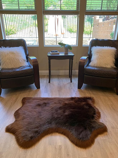 LAMBZY Faux Sheepskin Super Soft Hypoallergenic Silky Shag Rug for Living Room, Kids Room, Sofa (Double Side by Side 3'x4, Brown)