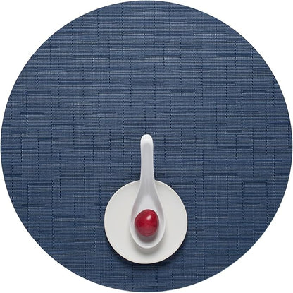 Chilewich Bamboo Placemats Set of 4 - Round Woven Placemats - Reusable, Stain-Resistant, Indoor/Outdoor Tabletop Protection - 15" - Lapis