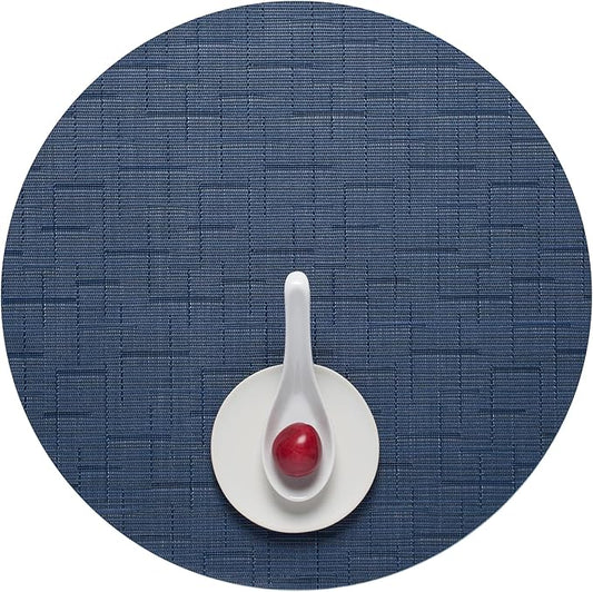 Chilewich Bamboo Placemats Set of 4 - Round Woven Placemats - Reusable, Stain-Resistant, Indoor/Outdoor Tabletop Protection - 15" - Lapis