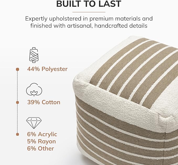 Anji Mountain 100% Handmade & Handcrafted Comfortable Home Décor Pouf Ottoman Footrest for Living Room, Bedroom, Nursery, Kidsroom, Patio Furniture - (20" x 20" x 20" - Natural)