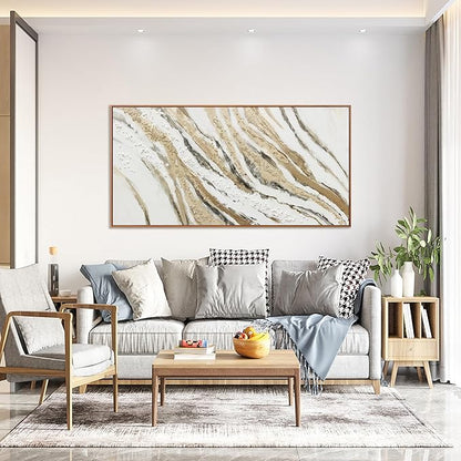 Abstract Wall Art Framed Artwork Abstract Painting With Golden And White Lines Decor Modern Canvas Wall Decor Suitable For Bedroom Apartment Office Dining Room Wall Decor Can Be Hang 24"X48"