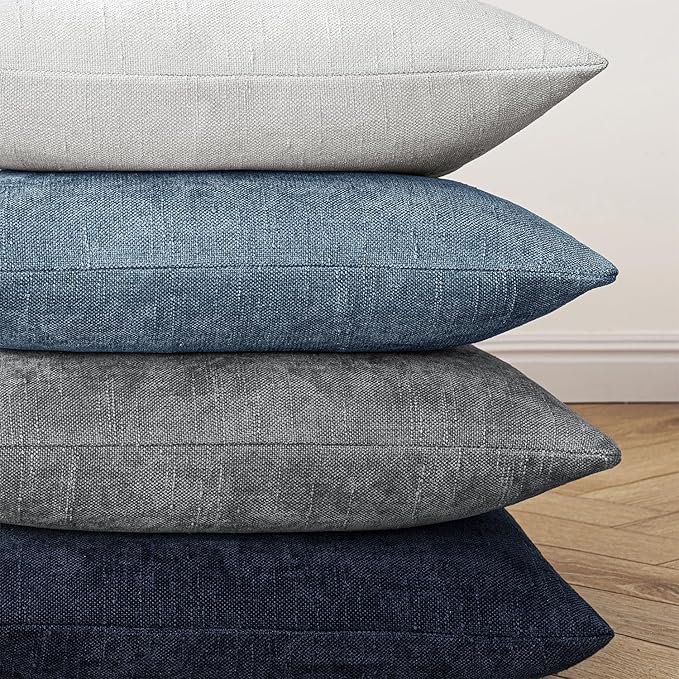 MIULEE Pack of 2 Decorative Throw Pillow Covers Soft Chenille Throw Pillows Solid Textured Cushion Covers for Couch Sofa Bedroom Living Room 20x20 Inch, Smoke Blue