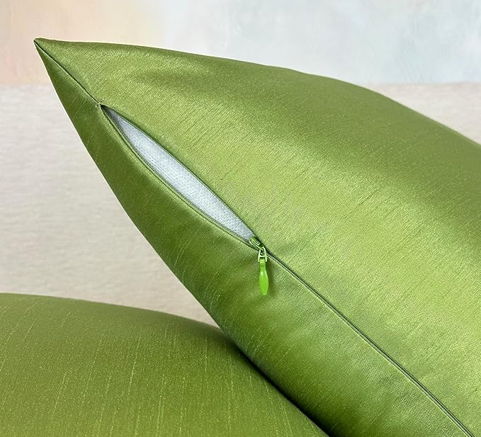 Aiking Home 20x20 Inches Faux Silk Square Throw Pillow Cover, Zipper Closure, Green (Set of 2)