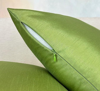 Aiking Home 20x20 Inches Faux Silk Square Throw Pillow Cover, Zipper Closure, Green (Set of 2)