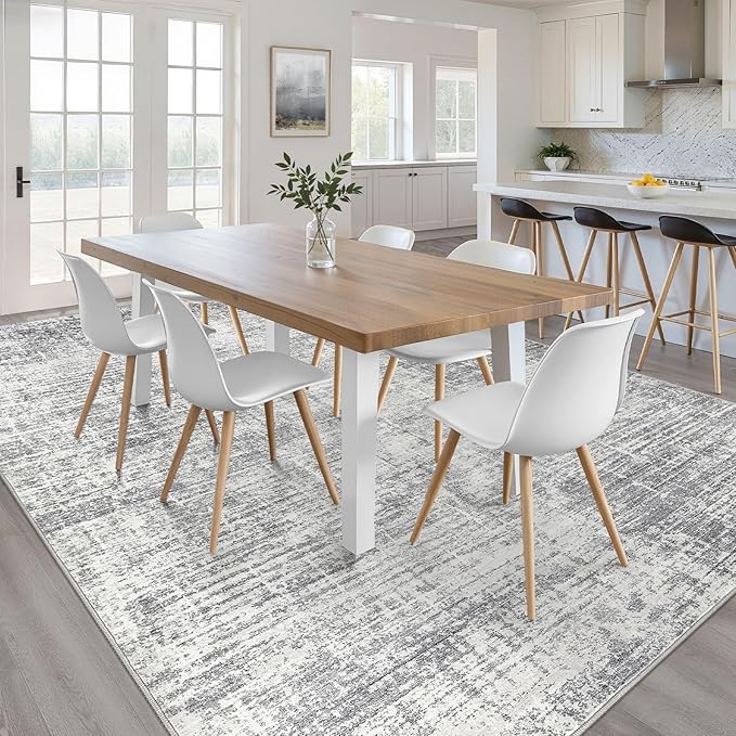 5x7 Area Rugs Living Room: Washable Large Neutral Grey Rug Abstract Soft Modern Stain Resistant Indoor Floor Non-Slip Carpet for Bedroom Nursery Kids Office Playroom Dining Room Under Table Home
