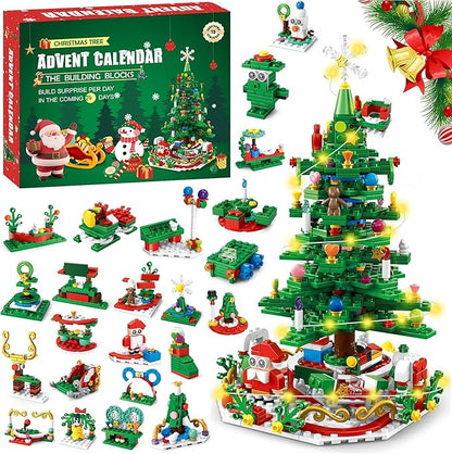 Building Block Advent Calendar 2025 Christmas Tree, 24 Days Christmas Building Block Advent Calendar | 2 Play Ways Xmas Tree & 24 Small Models, 2025 New Year Gifts for Adults Kids Teens