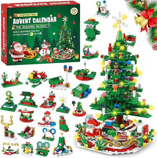 Building Block Advent Calendar 2025 Christmas Tree, 24 Days Christmas Building Block Advent Calendar | 2 Play Ways Xmas Tree & 24 Small Models, 2025 New Year Gifts for Adults Kids Teens
