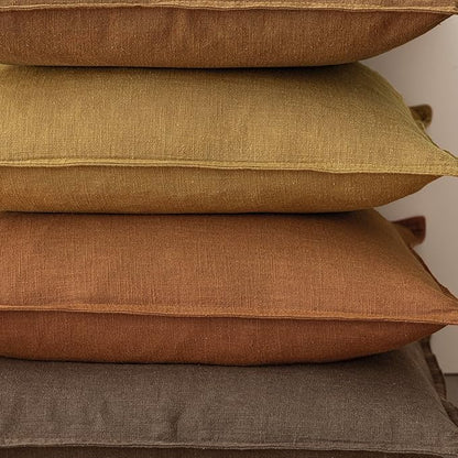 Foindtower Set of 2, Decorative Linen Soild Throw Pillow Covers Soft Accent Euro Cushion Case Boho Farmhouse Pillowcase for Chair Couch Sofa Bedroom Living Room Home Decor 20 x 20 Inch Autumn Orange