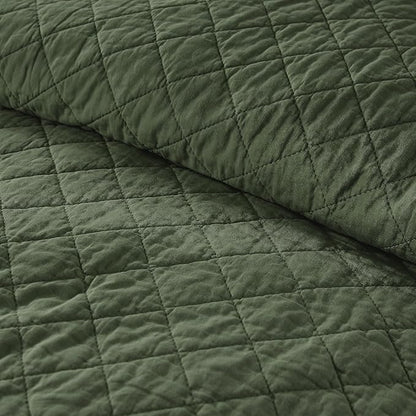 WDCOZY 100% Pre-Washed Cotton Queen Size Quilt Set - Olive Green Ruffle Box Soft Lightweight Bedspread, Textured Like Linen, Farmhouse Country Rustic Coverlet, Shabby Chic Gauze Bedding, 3 Pieces