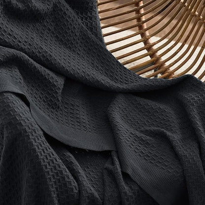 Bedsure Gentlesoft 100% Cotton Large Throw Blanket for Couch 50x70 inches - Breathable and Soft, Waffle Weave Throw Blanket for Office, Black