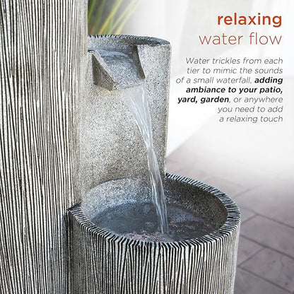 Alpine Corporation GIL1482 41” Outdoor 3-Tiered Weathered Stone Water Fountain with Natural Stone Look - Garden Water Feature for Patio, Lawn & Yard Decoration, Gray