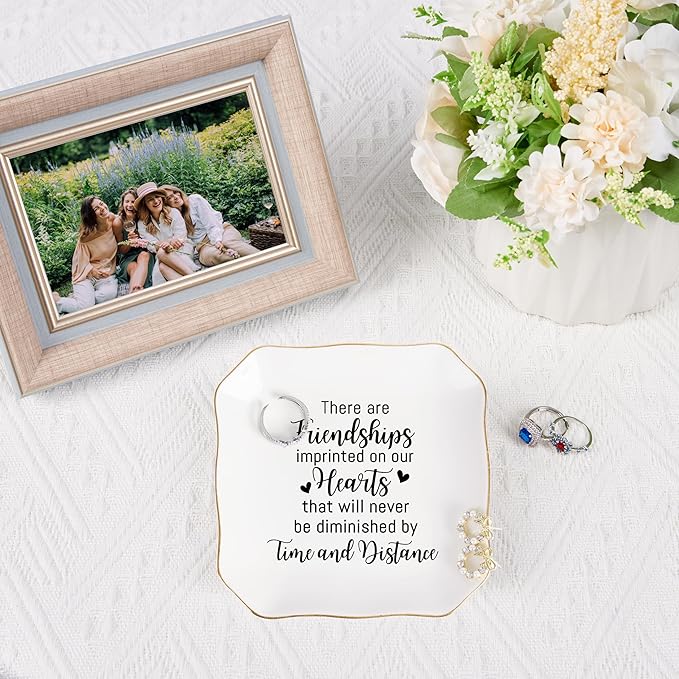 Friendship Gifts for Women Jewelry Dish Ring Trinket Tray - There Are Friendships Imprinted on Our Hearts... Unique Birthday Gift for Best Friends Christmas Valentine's Mother's Day